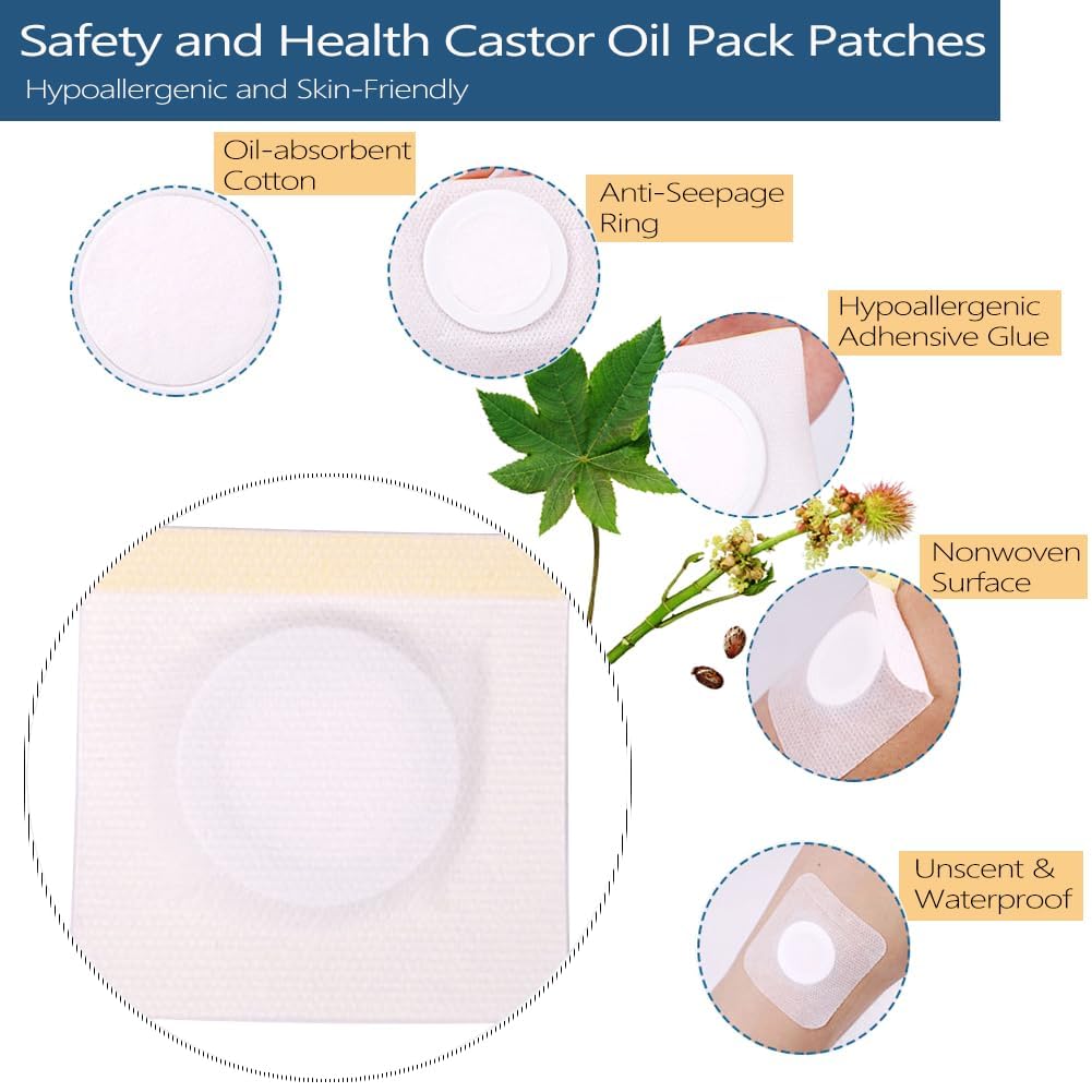 12Pcs Hypoallergenic Castor Oil Pack Wraps for Belly Button – Disposable, Self-Adhesive, 3.2 x 3.2 in White
