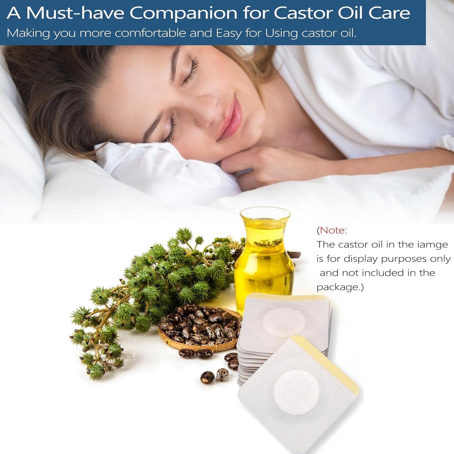 12Pcs Hypoallergenic Castor Oil Pack Wraps for Belly Button – Disposable, Self-Adhesive, 3.2 x 3.2 in White