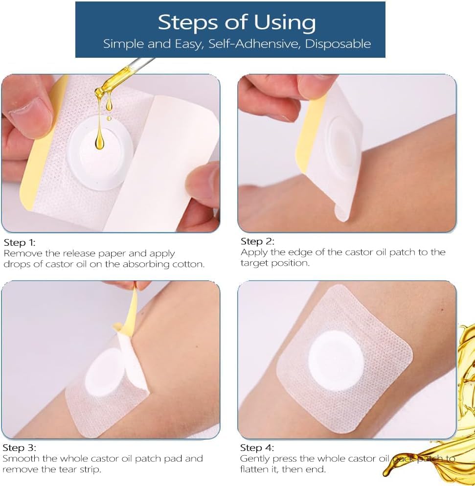 12Pcs Hypoallergenic Castor Oil Pack Wraps for Belly Button – Disposable, Self-Adhesive, 3.2 x 3.2 in White