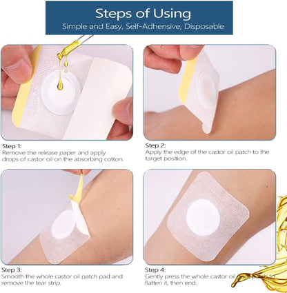 12Pcs Hypoallergenic Castor Oil Pack Wraps for Belly Button – Disposable, Self-Adhesive, 3.2 x 3.2 in White