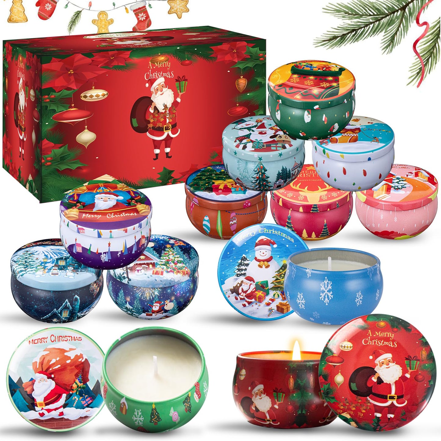 12 PCS Christmas Scented Candles Gift Set – Soy Wax Aromatherapy Candles