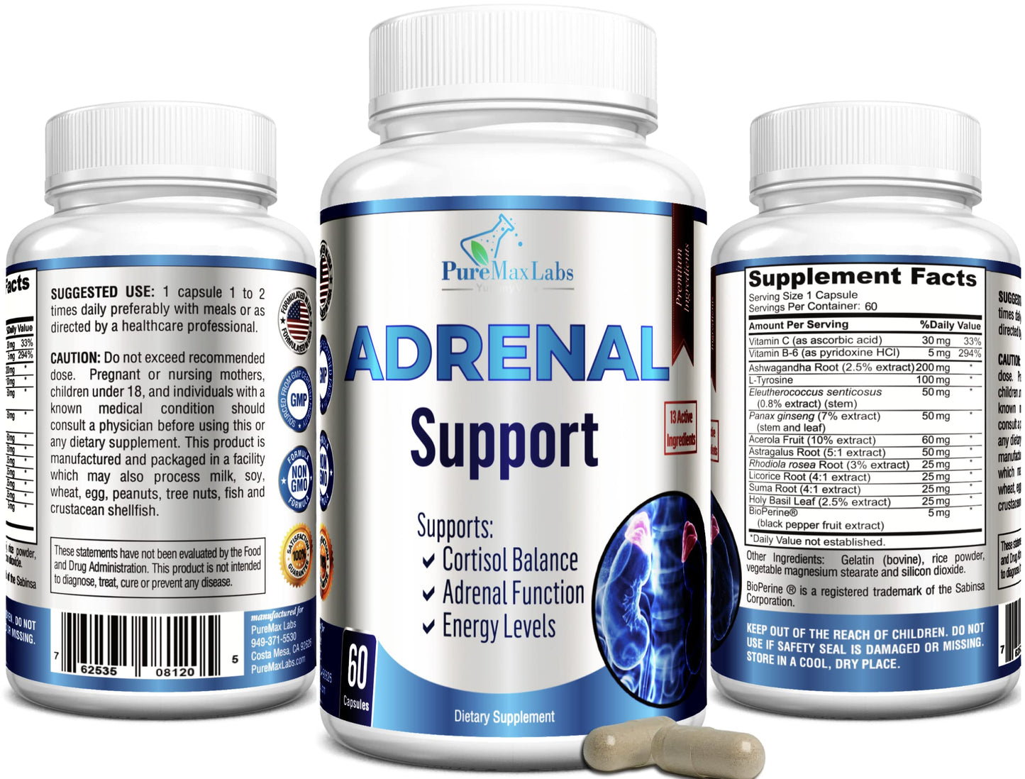 Adrenal Support — Cortisol Manager & Adrenal Health with Ashwagandha & L-Tyrosine | 60 Capsules