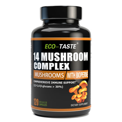 14 Mushrooms Supplement 120 Capsules – Immune Support & Nootropic (30% Beta-Glucan)
