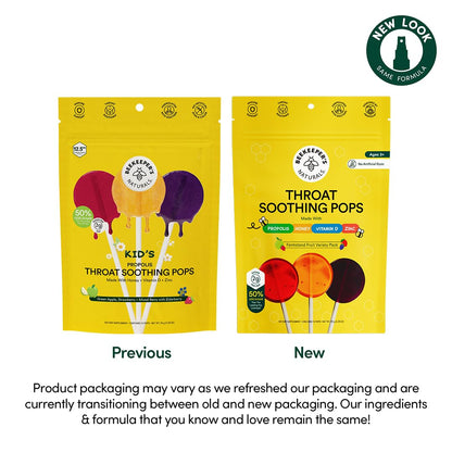 Kids Throat Soothing Lollipops by Beekeeper's Naturals — Doctor Formulated Immune Support, Vitamin D & Honey, 15 ct