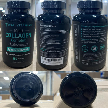 Vital Vitamins Multi Collagen - 5 Types I-V-X - Grass-Fed, 150 Capsules