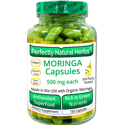 150 Moringa Capsules - USDA Organic Moringa Leaf Powder 500mg Each