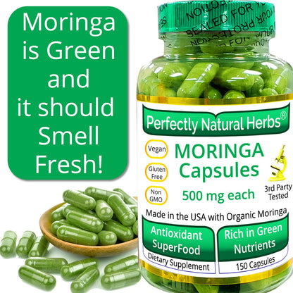150 Moringa Capsules - USDA Organic Moringa Leaf Powder 500mg Each