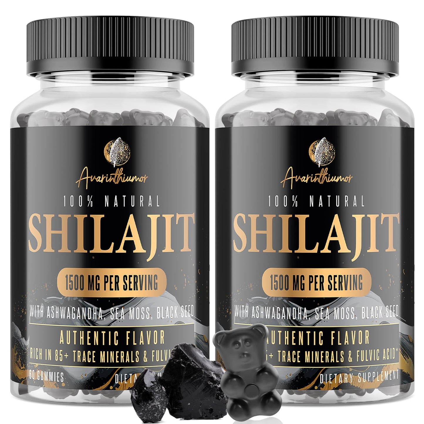 1500MG Shilajit Gummies – 4-in-1 with Ashwagandha, Sea Moss, Black Seed | 120 Gummies