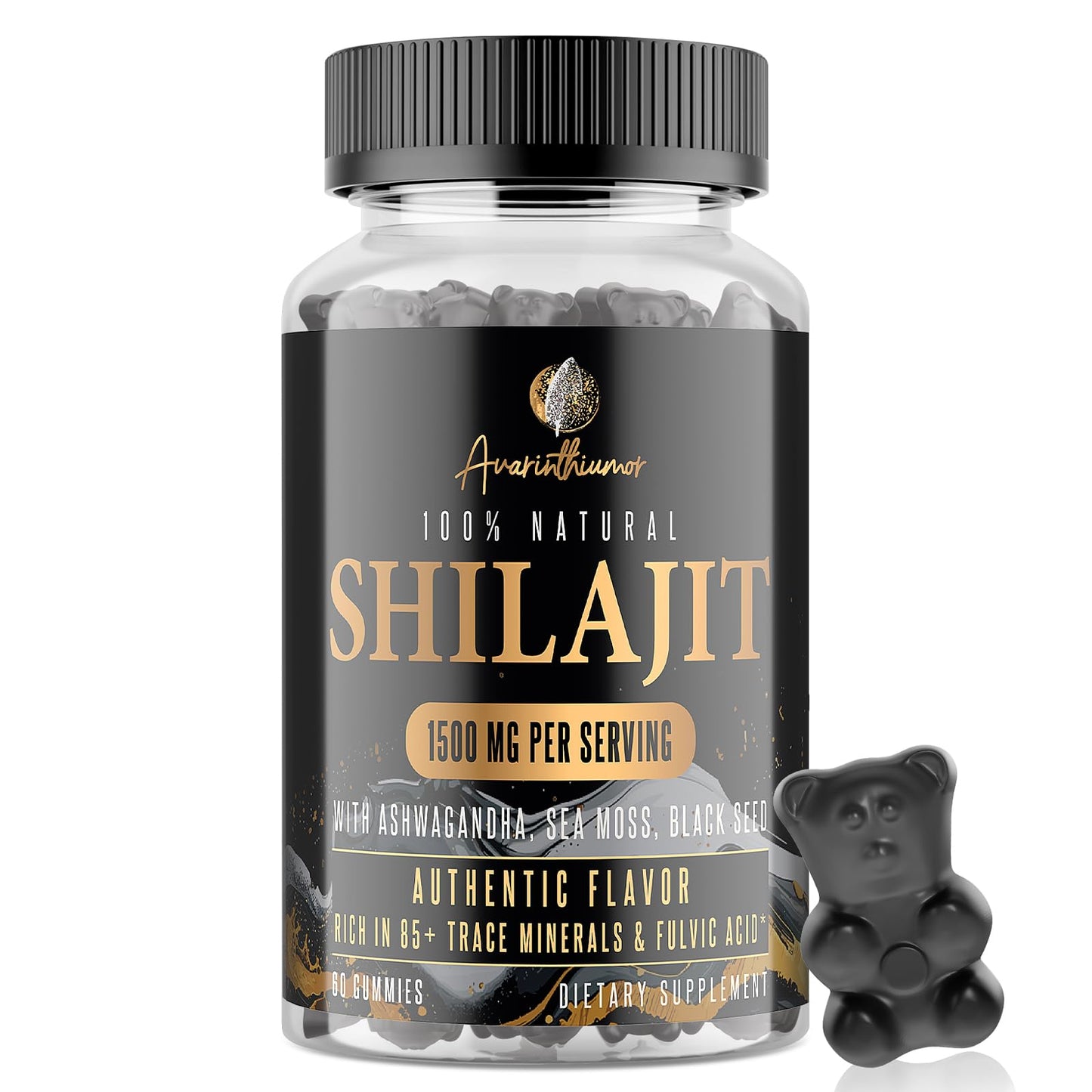 1500MG Shilajit Gummies – 4-in-1 with Ashwagandha, Sea Moss, Black Seed | Energy & Immunity | 60 Gummies
