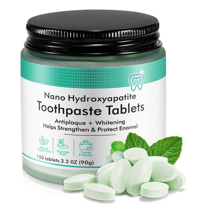 150P Toothpaste Tablets - Nano Hydroxyapatite, Fluoride & Plastic Free Travel Tabs (3.2 oz)