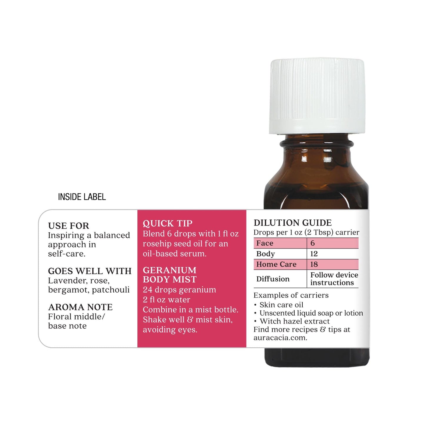 Aura Cacia 100% Pure Geranium Essential Oil | GC/MS Tested for Purity | 15 ml (0.5 fl oz) | Pelargonium graveolens