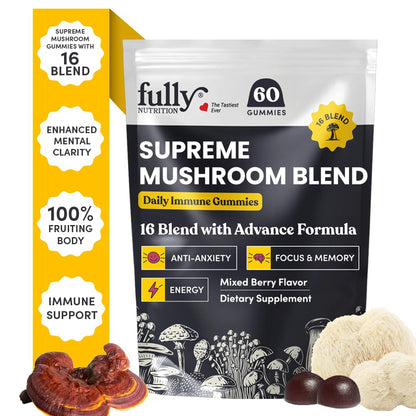 16 in 1 Blend Mushrooms Gummies for Adults - Lion's Mane for Focus & Clarity