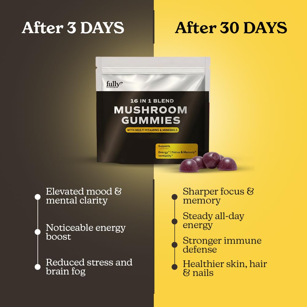 16 in 1 Blend Mushrooms Gummies for Adults - Lion's Mane for Focus & Clarity
