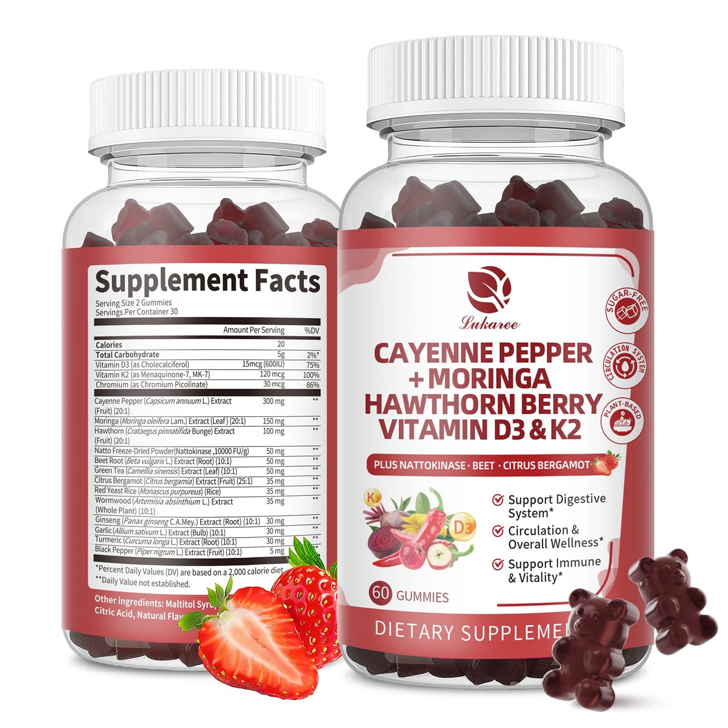 16 in 1 Cayenne Pepper Gummies - Sugar-Free 60 CT | Capsaicin Complex with Moringa, Hawthorn, Beet Root, Wormwood & Citrus Bergamot