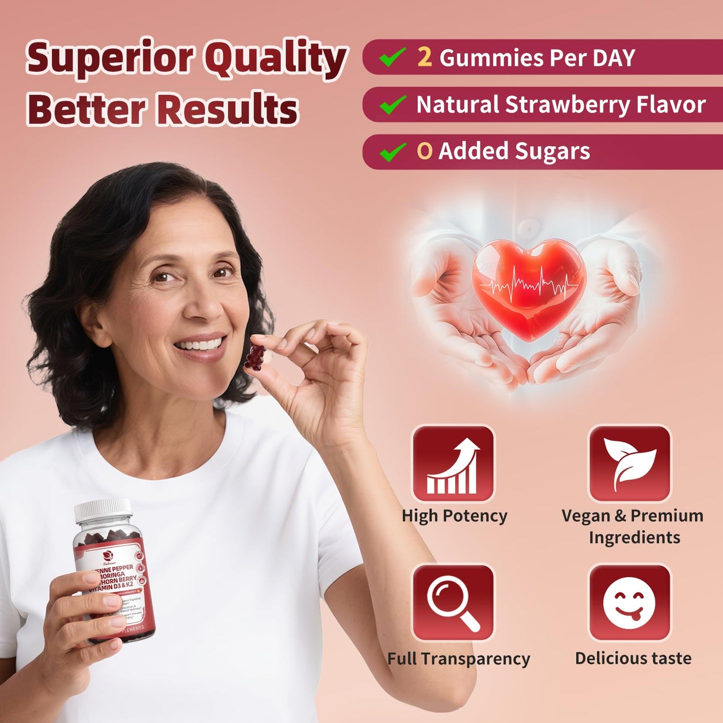 16 in 1 Cayenne Pepper Gummies - Sugar-Free 60 CT | Capsaicin Complex with Moringa, Hawthorn, Beet Root, Wormwood & Citrus Bergamot