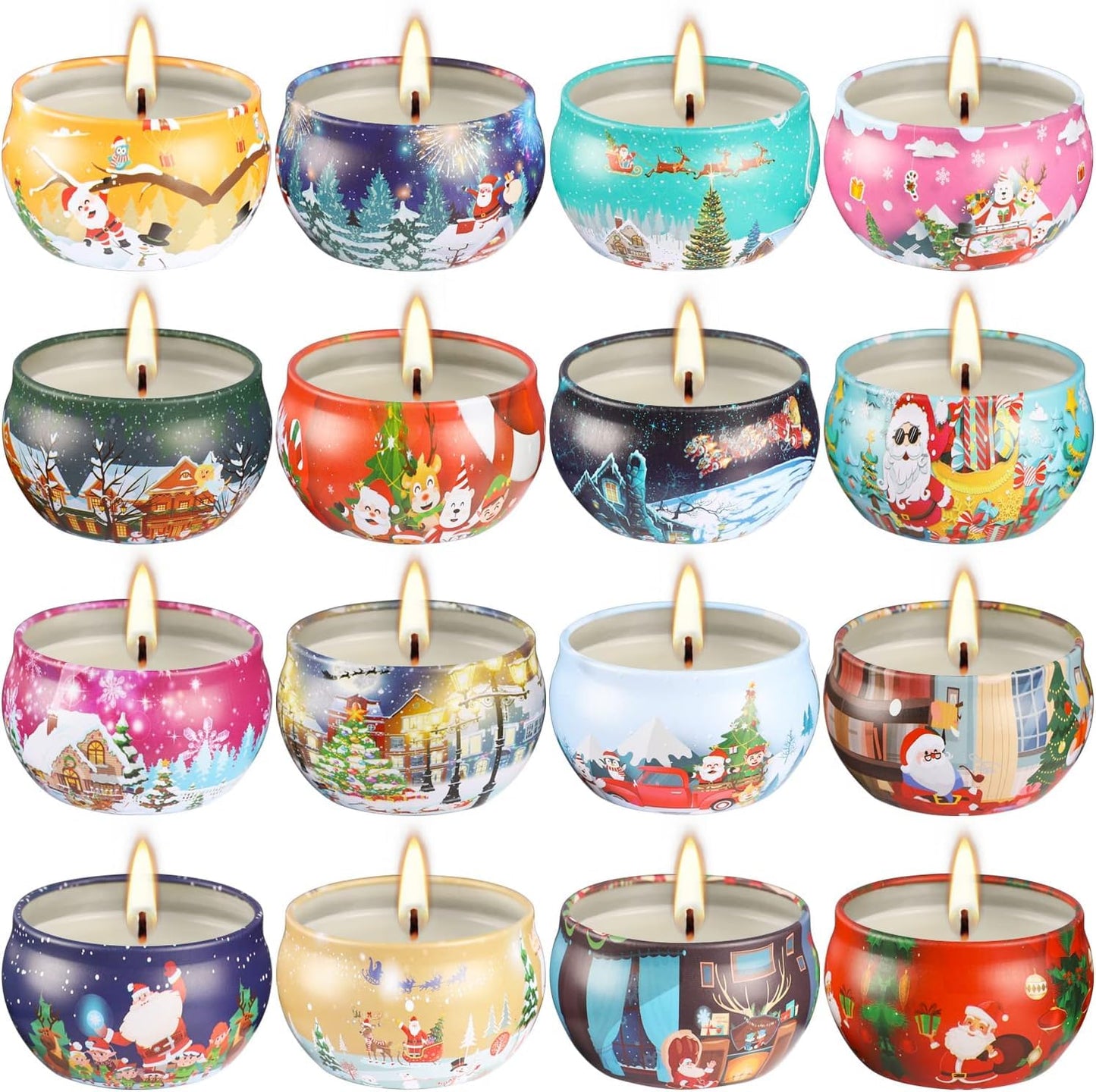 16-Pack Christmas Scented Candles Set | Natural Soy Wax & Aromatherapy Gift