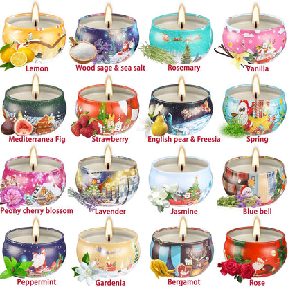16-Pack Christmas Scented Candles Set | Natural Soy Wax & Aromatherapy Gift