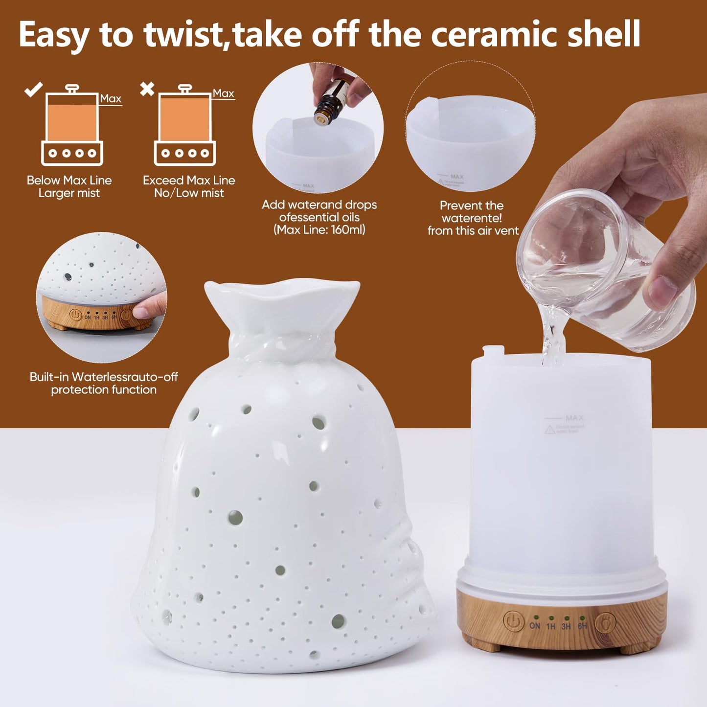 160ML Ceramic Diffuser – Lucky Bag Aromatherapy Ultrasonic Humidifier