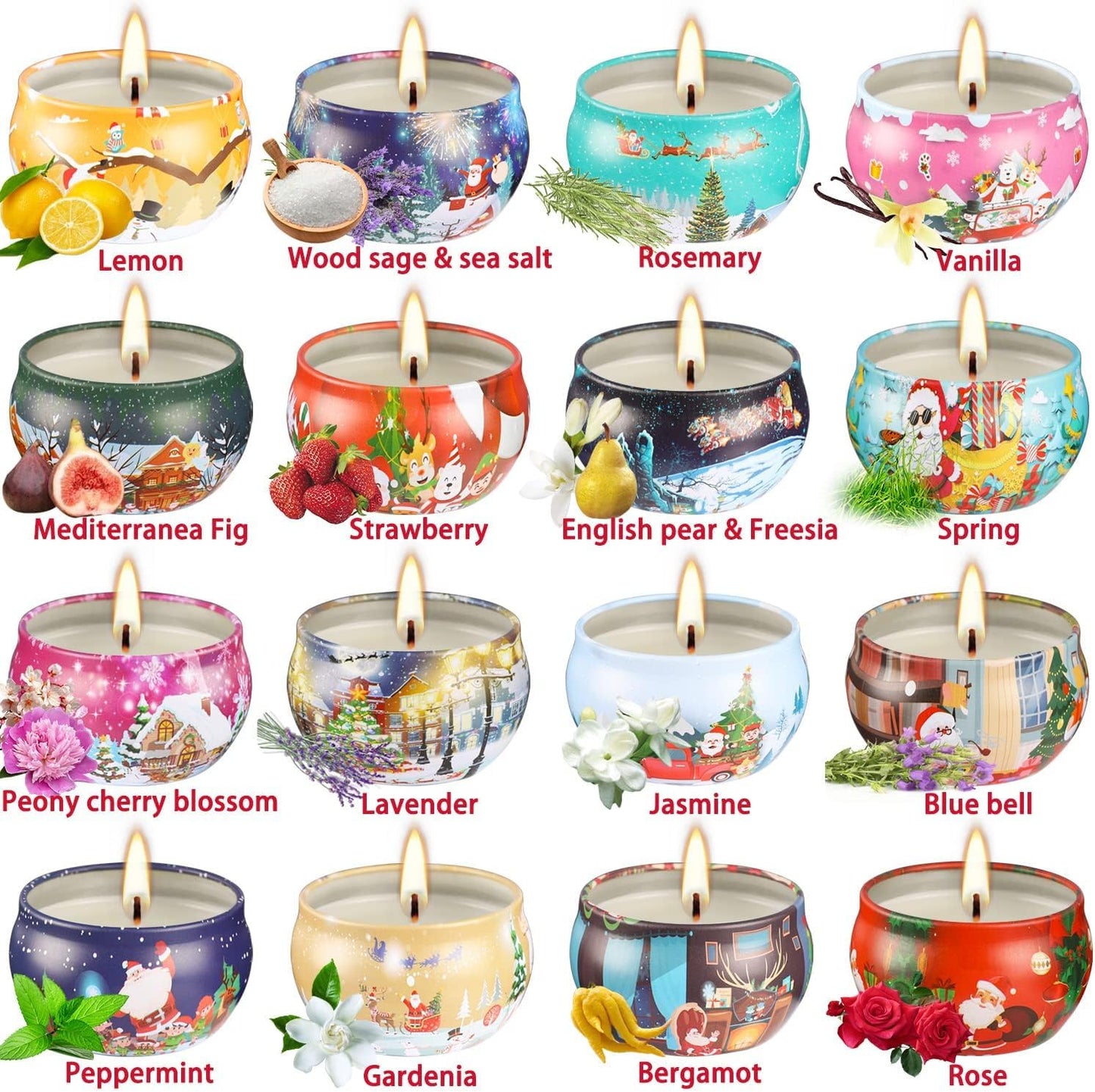 16pcs Christmas Scented Candles Set | 2.5oz Soy Wax Aromatherapy Gift for Women