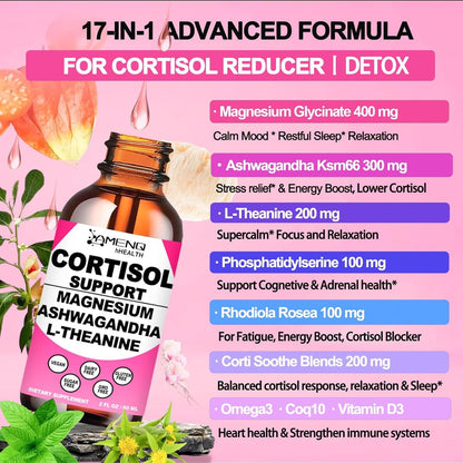 Cortisol Liquid Drops – 17-in-1 Cortisol Reducer with KSM-66, Ashwagandha & Theanine