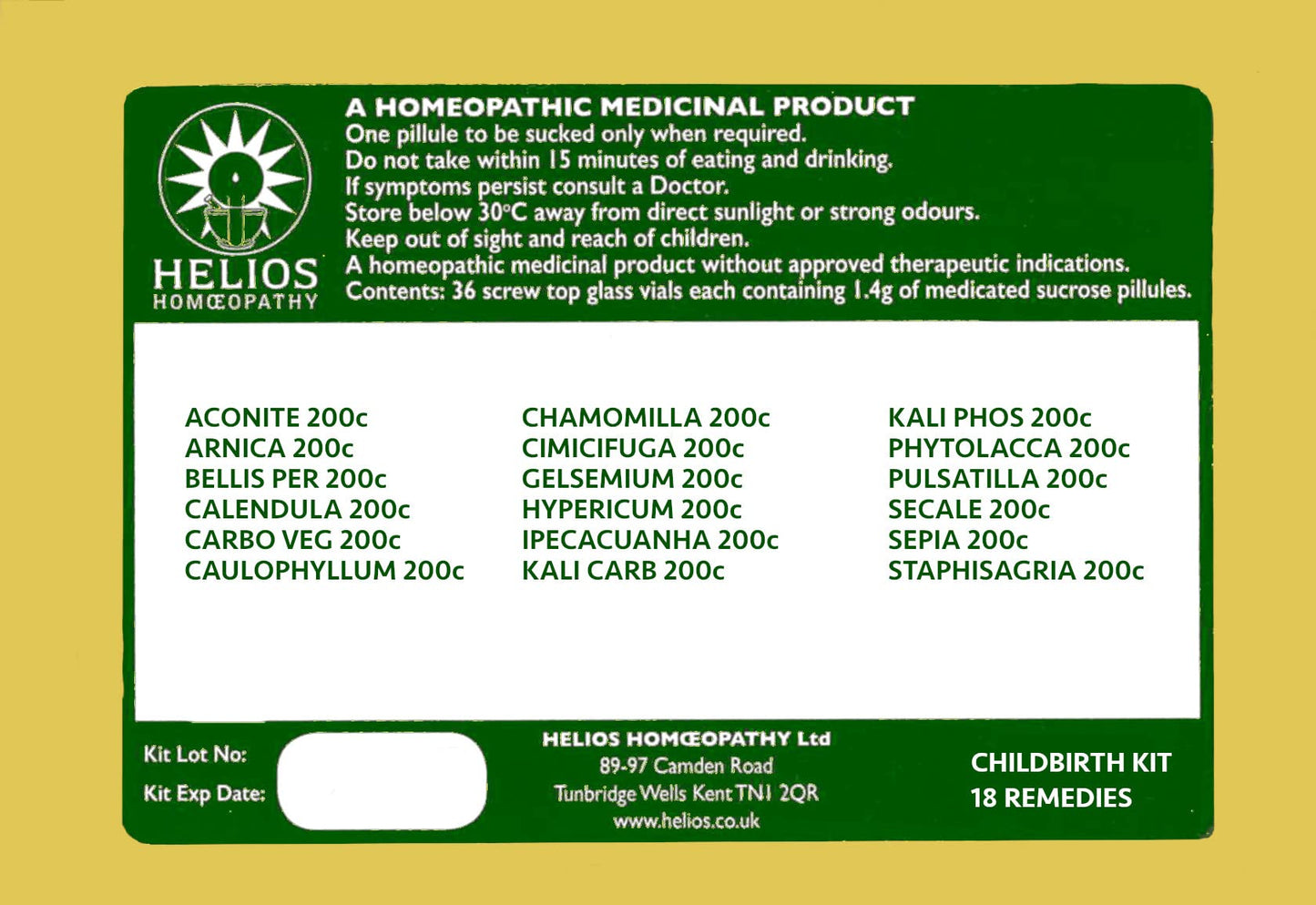 18 Remedy Homeopathic Childbirth Kit - Compact, Economical & Robust
