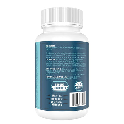 Grass-Fed Bone Broth Capsules with Collagen – 180 Caps | Gut & Joints Support
