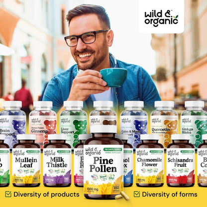Wild & Organic Pine Pollen for Men – 1000 mg Capsules, Vegan & Non-GMO