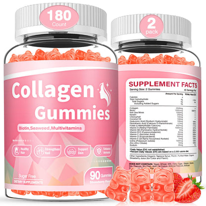 180 Count Collagen Gummies 2500mg – Biotin, Keratin, Hyaluronic Acid, Strawberry