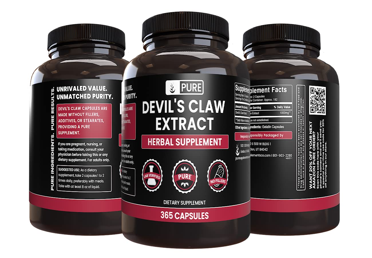 Pure Original Devil's Claw – 365 Capsules, No Magnesium or Rice Fillers, Lab Verified