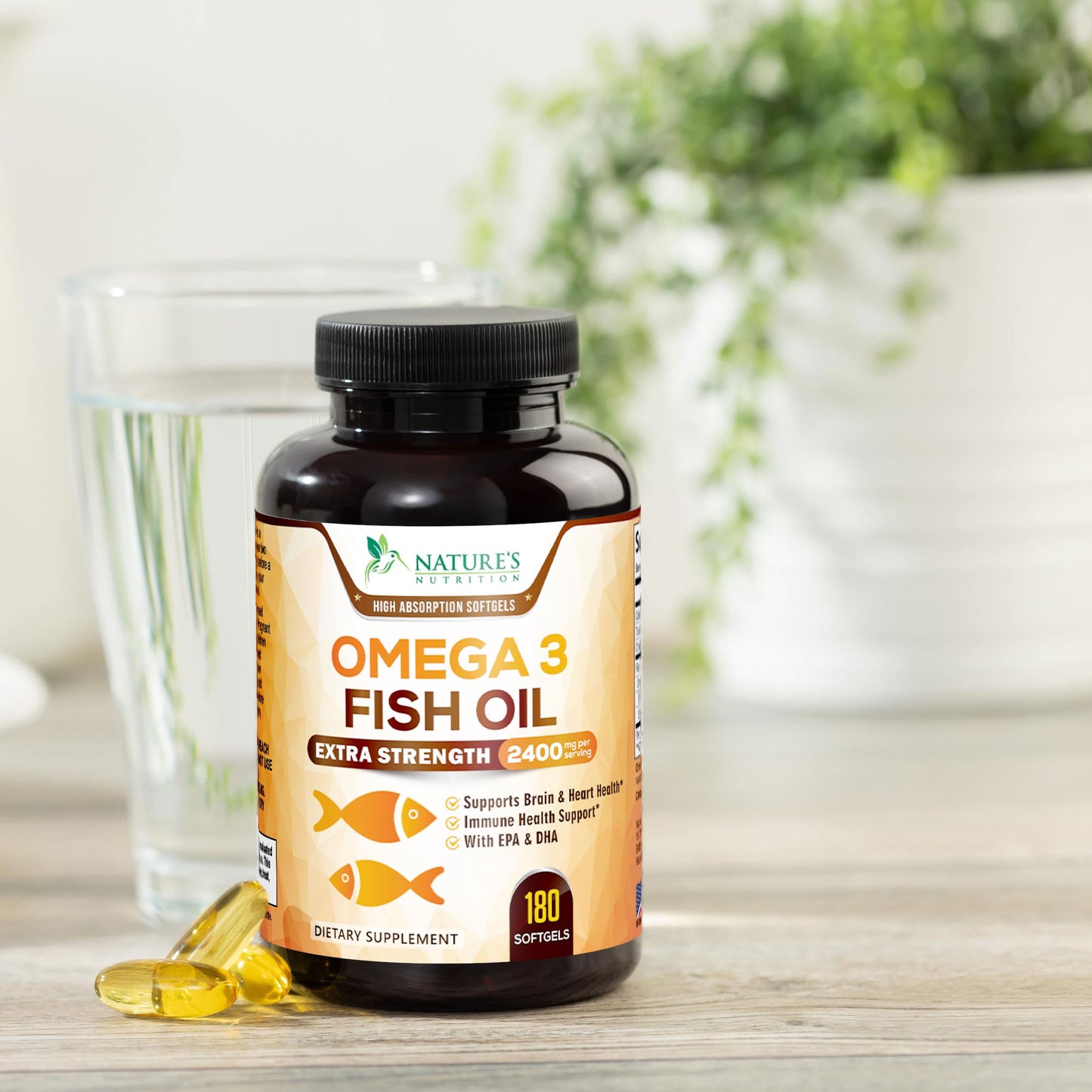 Omega 3 Fish Oil 2400 mg – Triple Strength EPA & DHA | Burpless Lemon, 180 Softgels