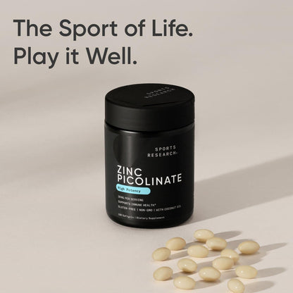 Sports Research Zinc Picolinate 30mg with Organic Coconut Oil - 180 Softgels