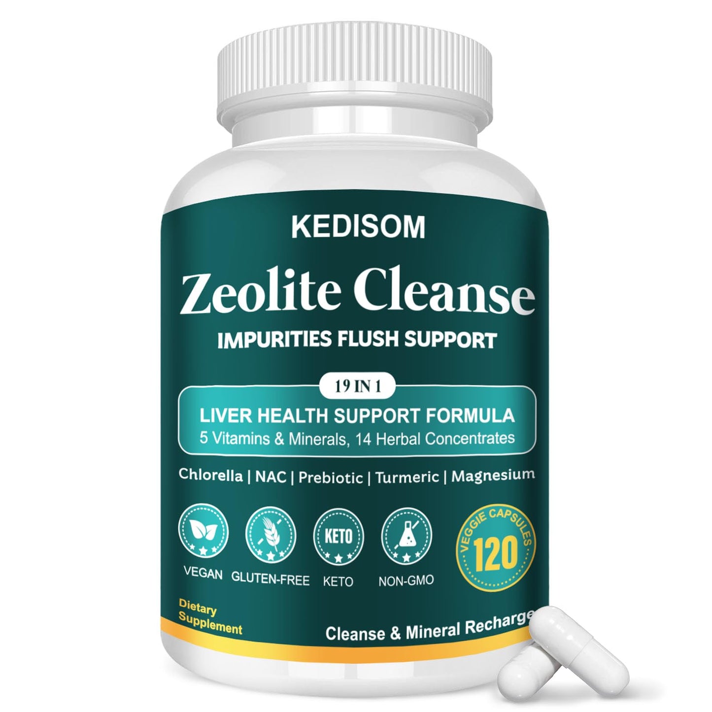 19-in-1 Liver Cleanse Detox & Repair | Zeolite Detox Supplement (120ct)