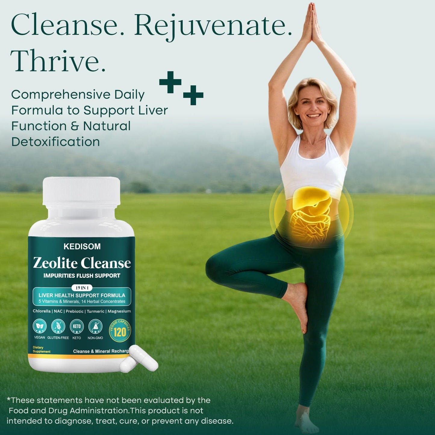 19-in-1 Liver Cleanse Detox & Repair | Zeolite Detox Supplement (120ct)