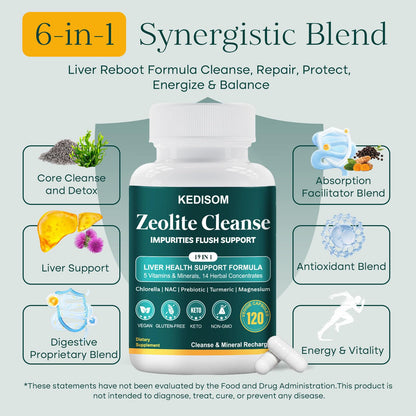 19-in-1 Liver Cleanse Detox & Repair | Zeolite Detox Supplement (120ct)