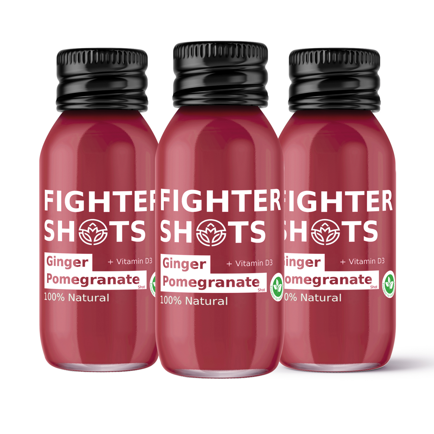 Fighter Shots Ginger + Pomegranate + Vitamin D3 Immunity Shot | 1,200 IU | 60ml | Single, 6-Pack or 12-Pack