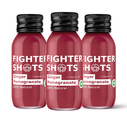 Fighter Shots Ginger + Pomegranate + Vitamin D3 Immunity Shot | 1,200 IU | 60ml | Single, 6-Pack or 12-Pack