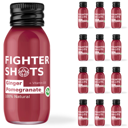 Fighter Shots Ginger + Pomegranate + Vitamin D3 Immunity Shot | 1,200 IU | 60ml | Single, 6-Pack or 12-Pack