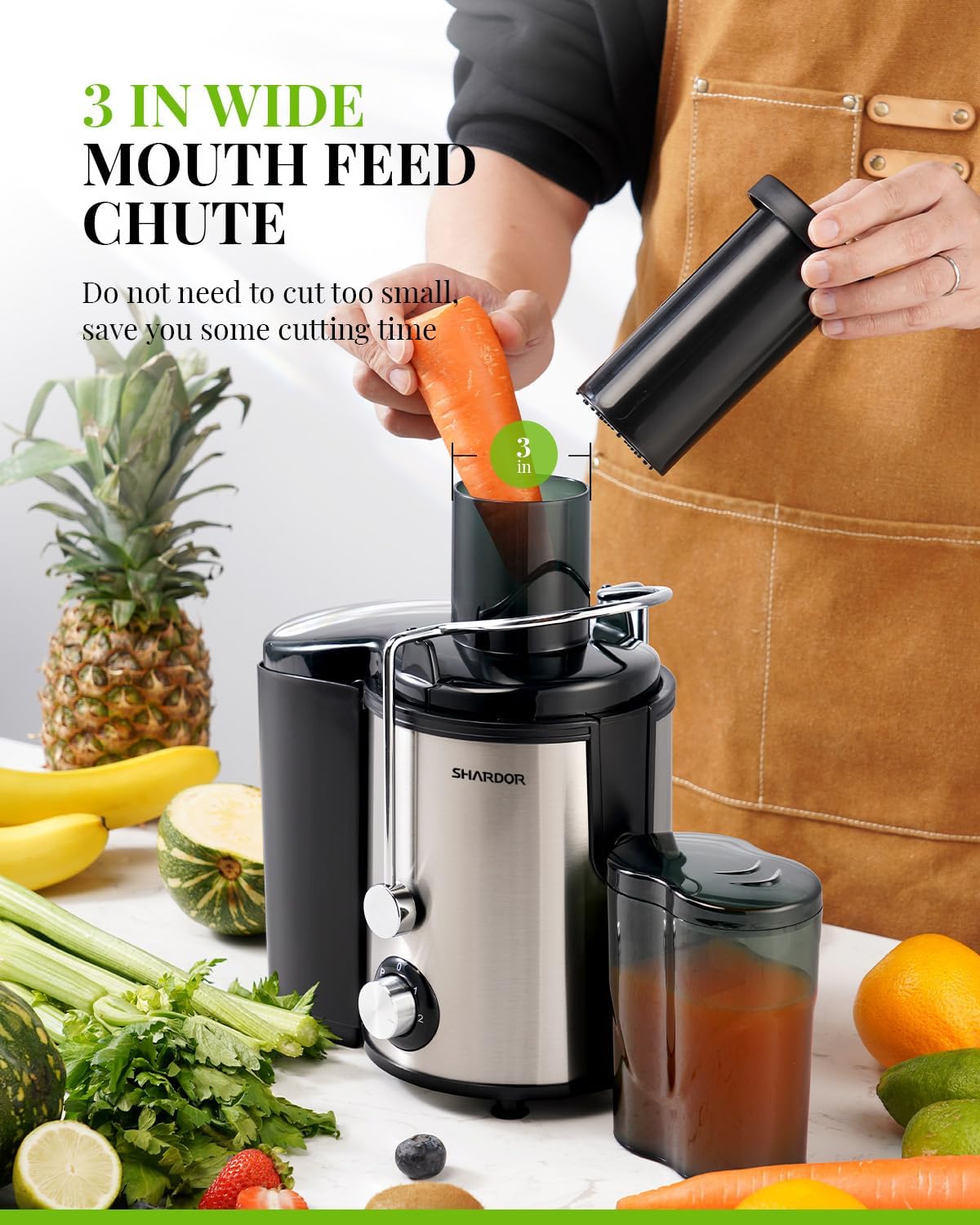 SHARDOR Juicer Machine 800W 3 Speed Stainless Steel Fruit Vegetable
