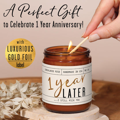 1 Year Anniversary Gift for Her – 1 Year Later Candle, Sandalwood Rose, USA Made