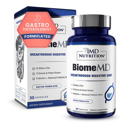 BiomeMD Probiotics by 1MD Nutrition | 62B CFUs, 15 Strains + Prebiotics | Digestive & Immune Support | 30 Capsules