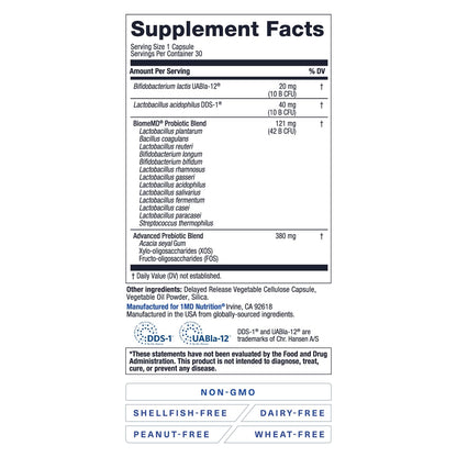 BiomeMD Probiotics by 1MD Nutrition | 62B CFUs, 15 Strains + Prebiotics | Digestive & Immune Support | 30 Capsules
