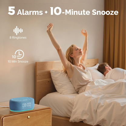 1Mii White Noise Sleep Machine with 18 Sounds, 7-Color Night Light, App Control, Alarm Clock, Timer, 16 Volume Levels – Blue