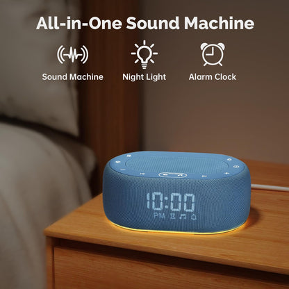 1Mii White Noise Sleep Machine with 18 Sounds, 7-Color Night Light, App Control, Alarm Clock, Timer, 16 Volume Levels – Blue