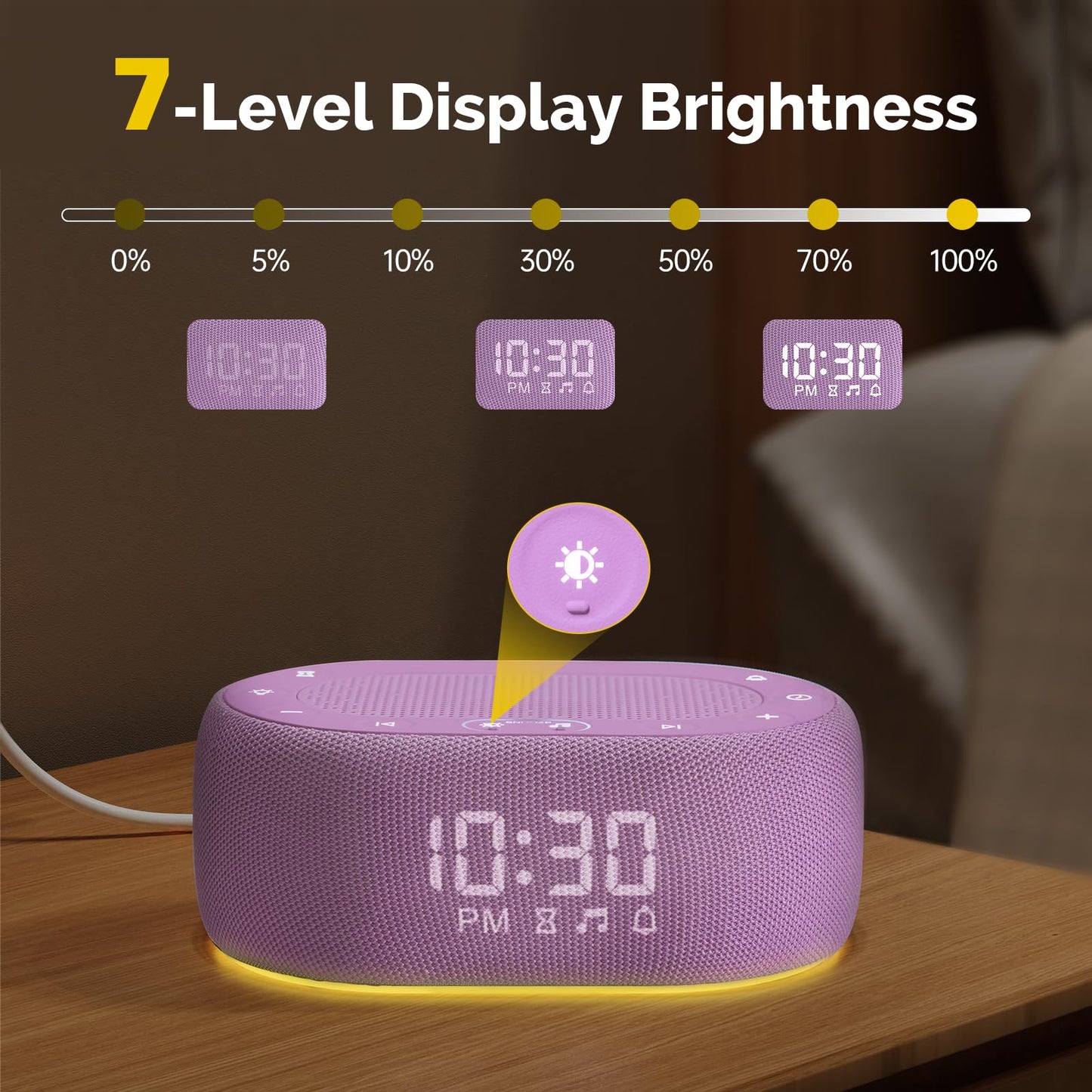 1Mii Purple White Noise Sleep Machine – 18 Sounds, Night Light, App Control, Alarm & Timer