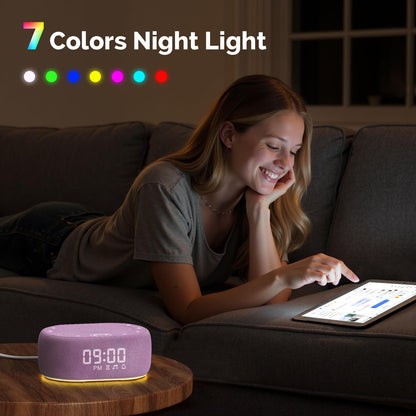 1Mii Purple White Noise Sleep Machine – 18 Sounds, Night Light, App Control, Alarm & Timer