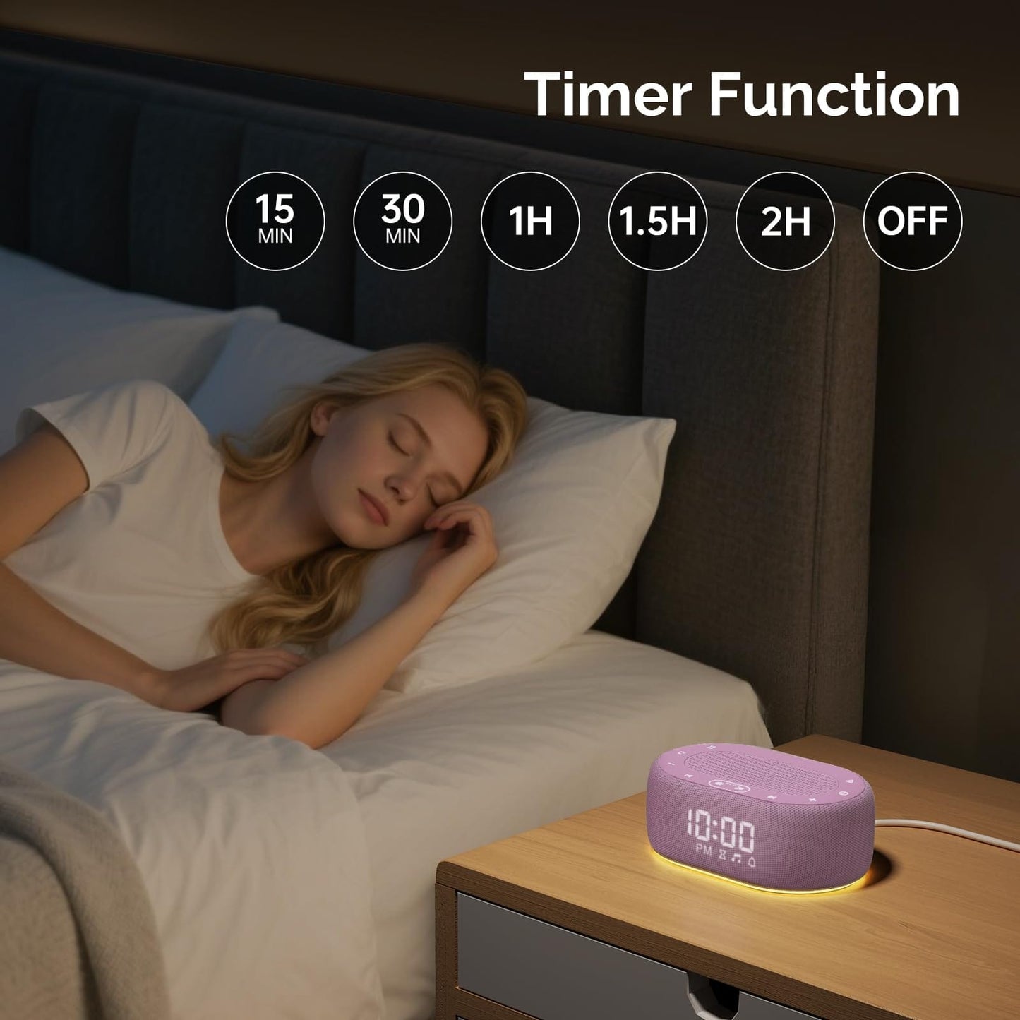 1Mii Purple White Noise Sleep Machine – 18 Sounds, Night Light, App Control, Alarm & Timer