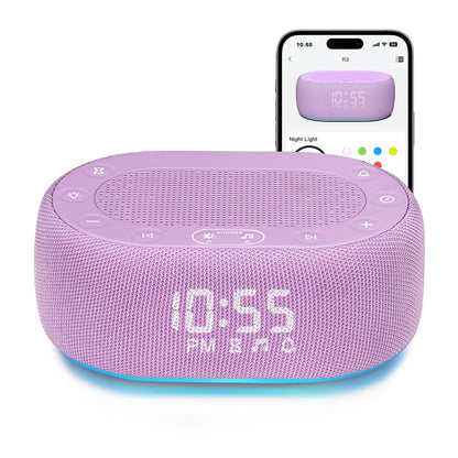 1Mii Purple White Noise Sleep Machine – 18 Sounds, Night Light, App Control, Alarm & Timer