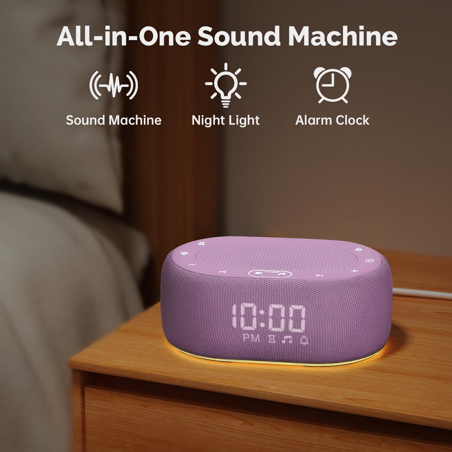 1Mii Purple White Noise Sleep Machine – 18 Sounds, Night Light, App Control, Alarm & Timer