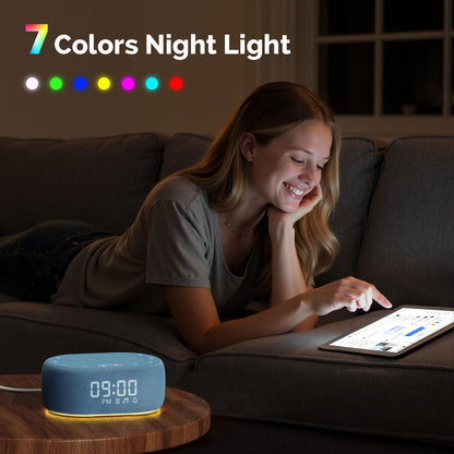 1Mii White Noise Sleep Machine with 18 Sounds, 7-Color Night Light, App Control, Alarm Clock, Timer, 16 Volume Levels – Blue