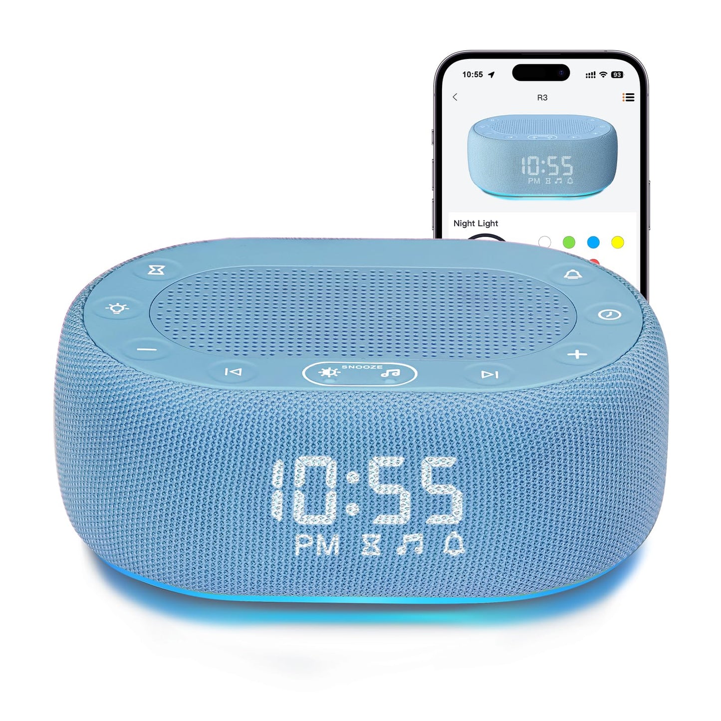 1Mii White Noise Sleep Machine with 18 Sounds, 7-Color Night Light, App Control, Alarm Clock, Timer, 16 Volume Levels – Blue
